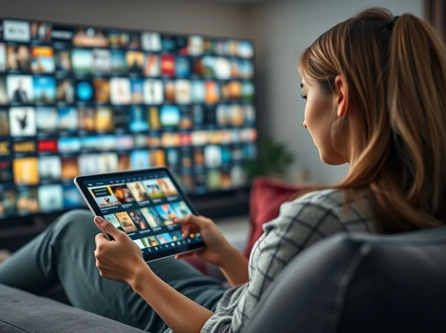 Une famille profitant d'une soirée cinéma conviviale grâce à leur abonnement IPTV premium.